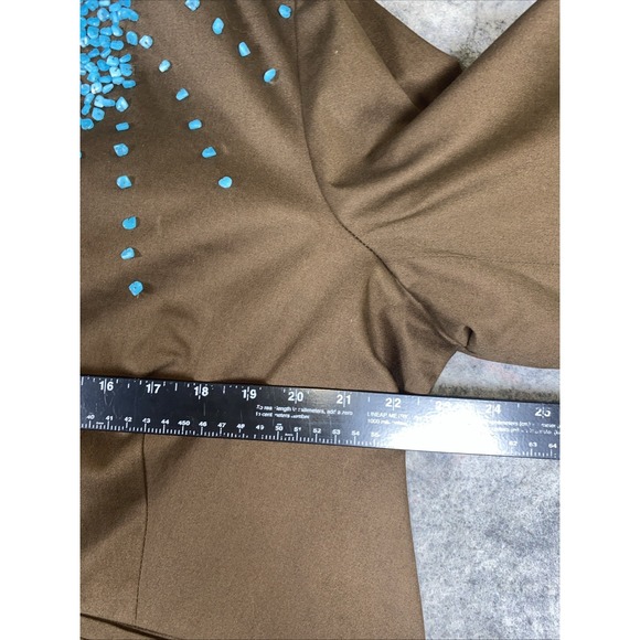 Victor Costa Blazer Women's‎ 1X brown with turquoise bead embellishments lined - Picture 8 of 12